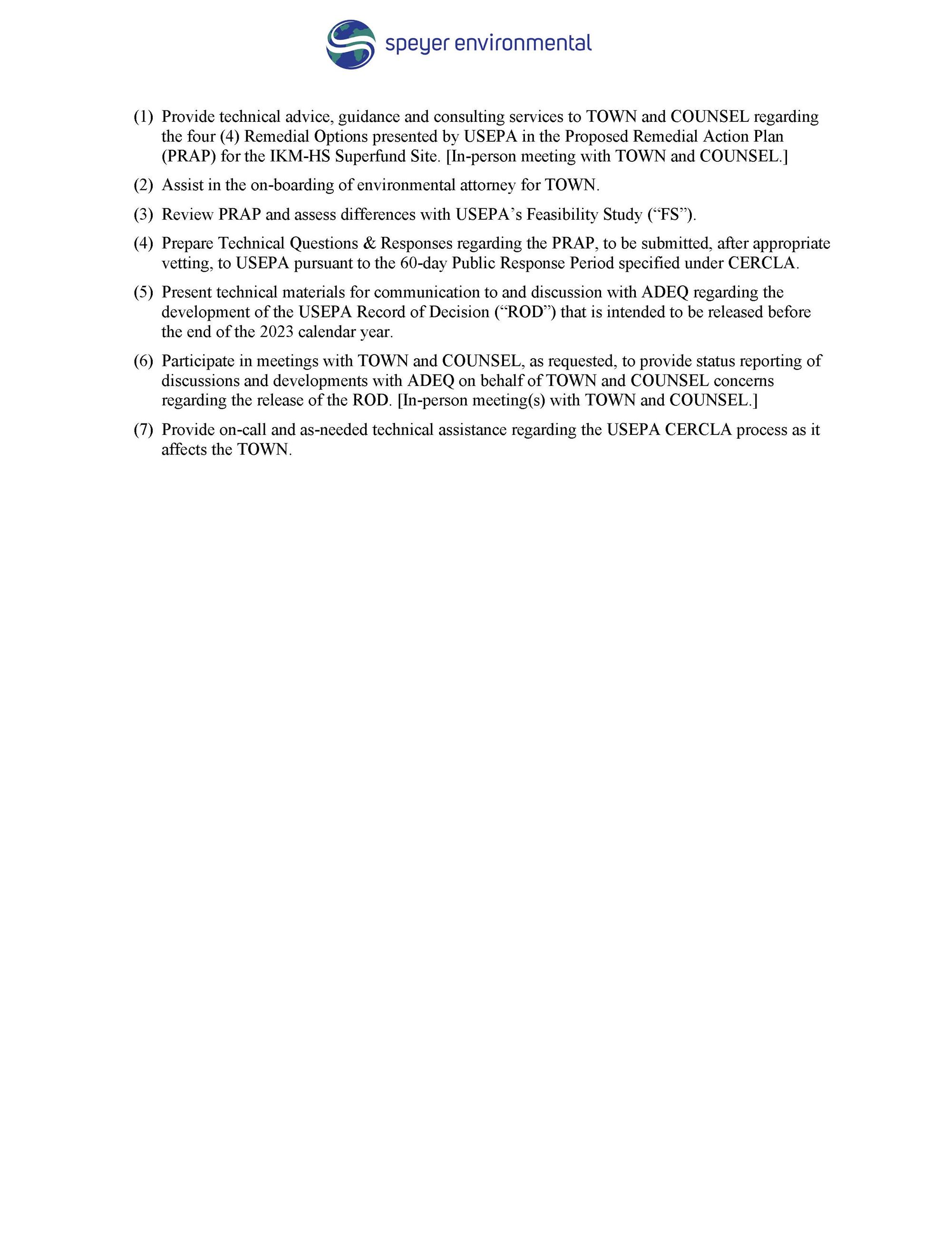 Speyer Environmental Expanded Scope of Work