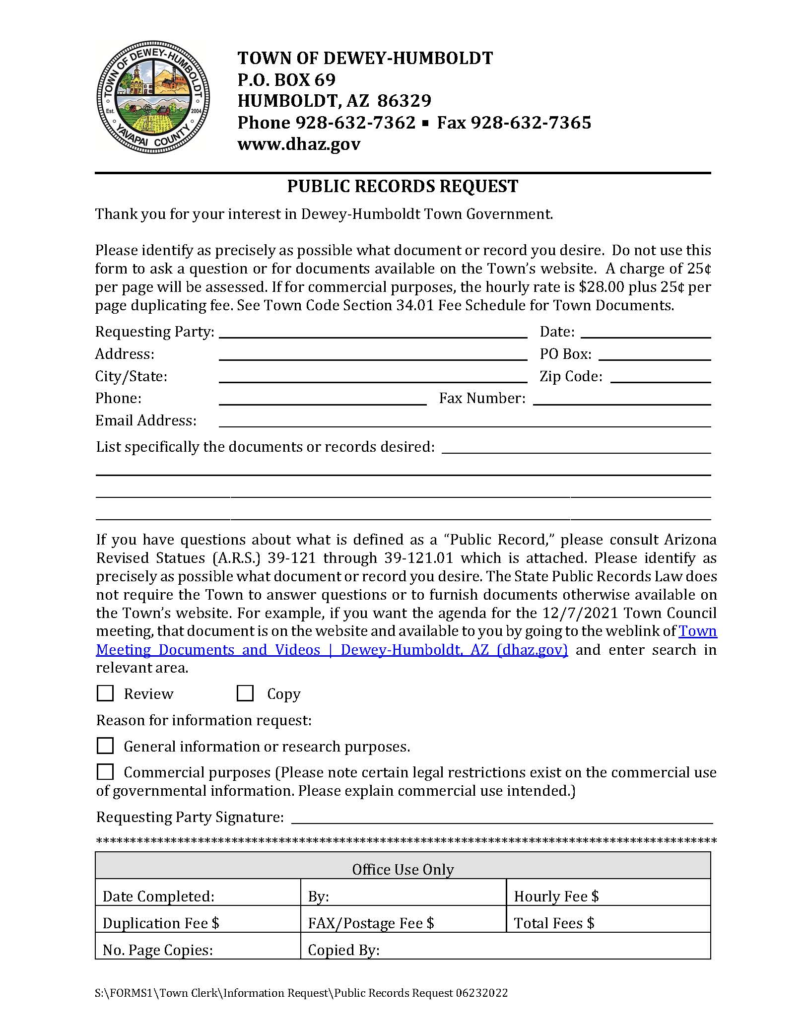 Public Records Request